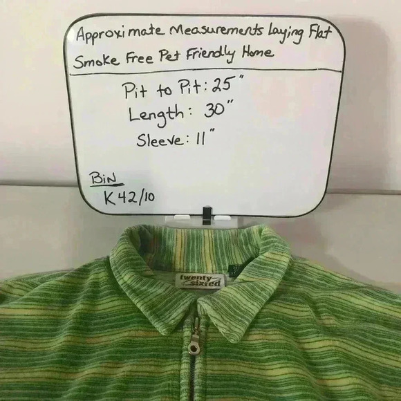 Twenty Six Red Vintage 90’s Mens Green Yellow Striped 1/4 Zip Polo Size Large - Picture 12 of 12